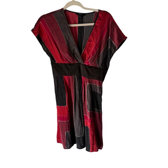 Express Y2K Colorblock Silk Blend Tunic Top 2 Deep V Empire Waist Retro Babydoll - Picture 1 of 8